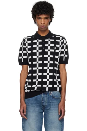 Fred Perry Black & White Geometric Jacquard Knit Polo