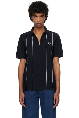 Fred Perry Navy Pinstripe Zip Neck Polo
