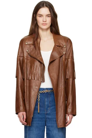 Chloé Brown Belted Fringed Leather Jacket