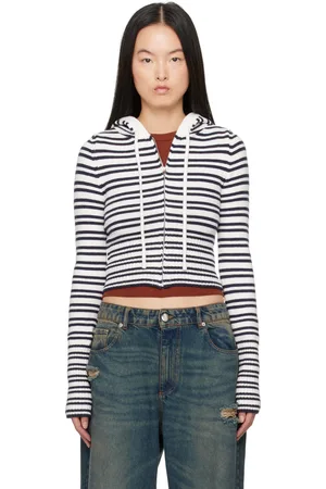 Frankies Bikinis Navy & White Aimee Knit Zip Up Hoodie