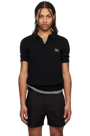 Dolce & Gabbana Black Branded Tag Wool Polo