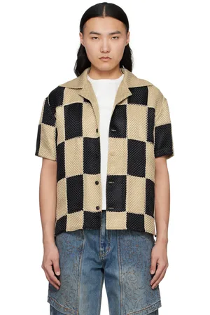 Andersson Bell Black & Beige Patchwork Open Collar Shirt