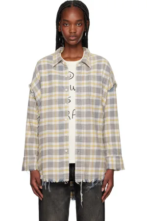 R13 SSENSE Exclusive Off-White & Yellow Shredded Seam Drop Neck Shirt