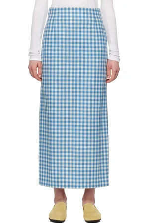 Auralee Blue & White Airy Smooth Cashmere Maxi Skirt