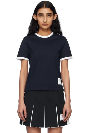 Thom Browne Navy RWB-Stripe Logo-Patch T-shirt
