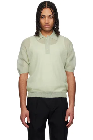 Auralee Green Kid Mohair Sheer Knit Polo
