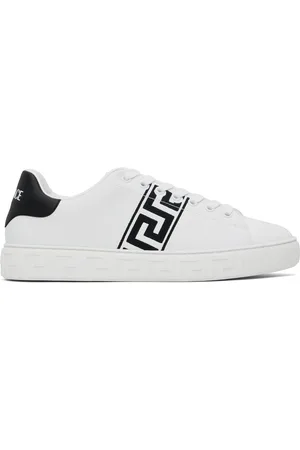 VERSACE White & Black Embroidered Greca Sneakers