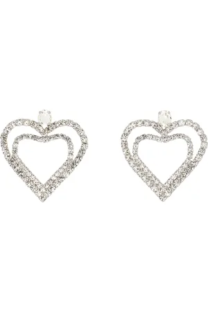BLUMARINE Silver Rhinestone Hearts Drop Earrings