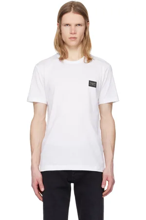 Dolce & Gabbana White Cotton Branded Tag T-shirt
