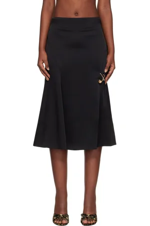 VERSACE Black Safety Pin Flowy Satin Midi Skirt