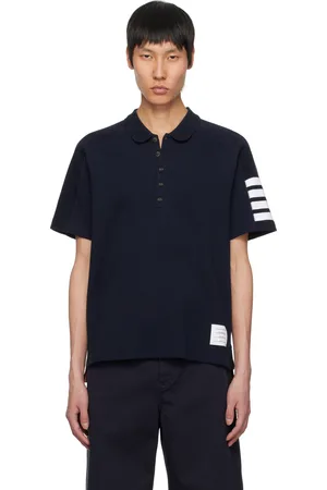 Thom Browne Navy Cotton 4-Bar Short Sleeve Polo