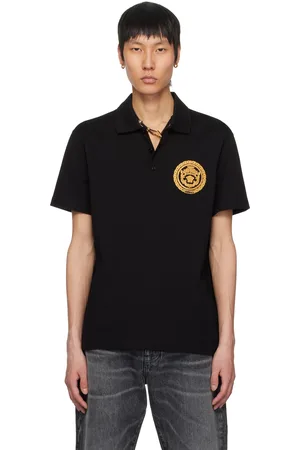 VERSACE Black Embroidered Chain Crest Polo