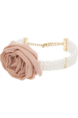 BLUMARINE White & Pink Metal Faux-Pearl 3D Rose Choker