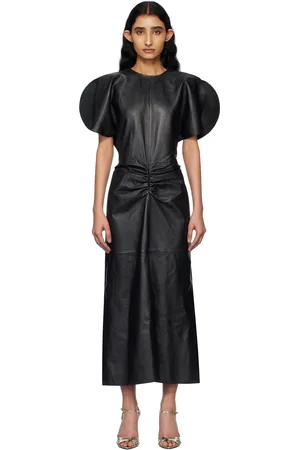 Victoria Beckham Gathered Waist Leather Midi Dress