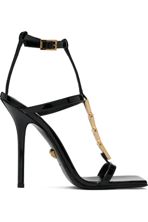 VERSACE Black V2025 Chain Patent 105 mm Heeled Sandals