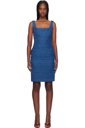 VERSACE Blue Scoop-Neck Fitted Denim Minidress