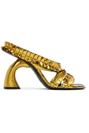 DRIES VAN NOTEN Gold Ruffled Heeled Sandals