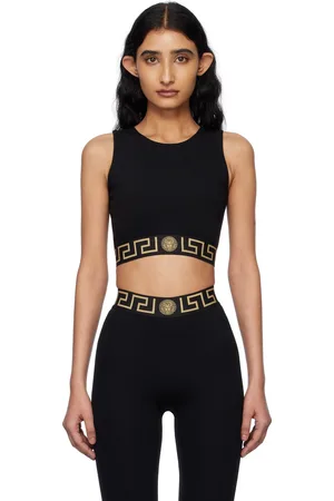 VERSACE Black Greca Border Gym Sport Bra