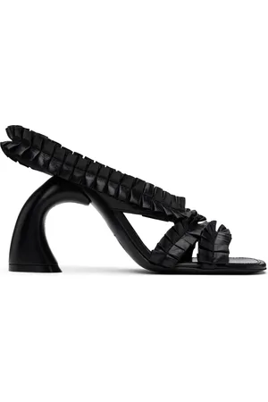 DRIES VAN NOTEN Black Ruffled Leather Heeled Sandals