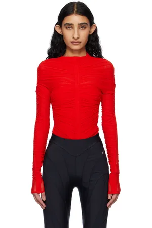 MUGLER Red Ruched Bodysuit