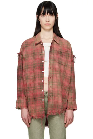 R13 Red Shredded Seam Drop Neck Shirt