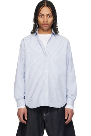 Comme des Garçons Blue & White Broad Stripes Laser Cut Shirt
