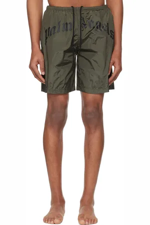 Palm Angels Khaki Curved Logo Swim Shorts
