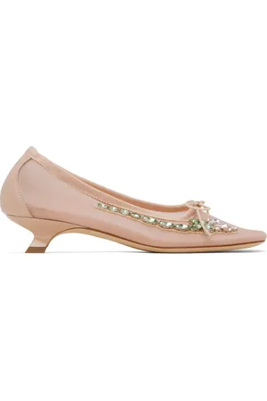 Simone Rocha Pink Embellished Flower Mesh Ballerina Heels