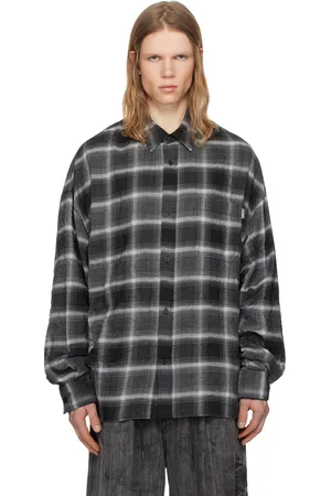 JUUN.J Gray Crinkled Check Shirt
