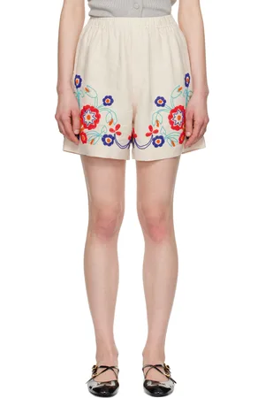 BODE Off-White Beaded Garden Party Shorts
