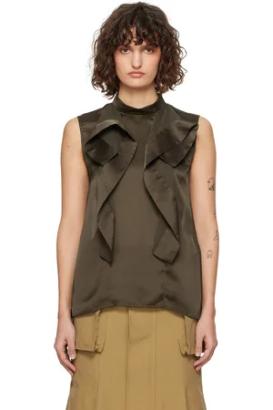 SACAI Khaki Satin & Chiffon Blouse