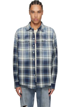 Dsquared2 Blue Washed Check Dropped Shoulder Shirt
