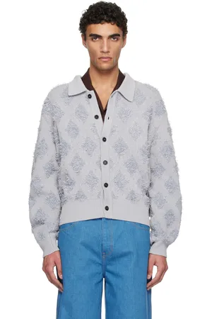 Recto Gray Fringe Jacquard Knit Cardigan