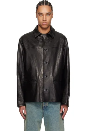 Marine Serre Black Monogram Embossed Boxy Leather Jacket