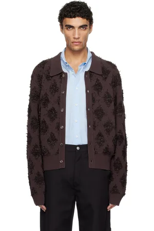 Recto Brown Fringe Jacquard Knit Cardigan