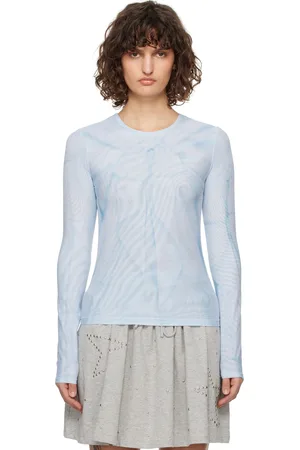 OPEN YY Ribbon Print Mesh Long Sleeve T-shirt