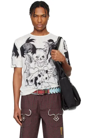 Chopova Lowena White & Black Cat Consort Short Sleeve Mesh T-shirt
