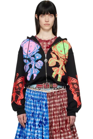 Chopova Lowena Black Double Rose Bud Zip Hoodie