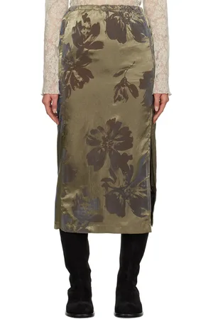 Youth Khaki Side-Slit Midi Skirt