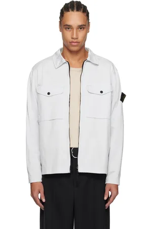 Stone Island Blue Organic Stretch Cotton Satin Overshirt