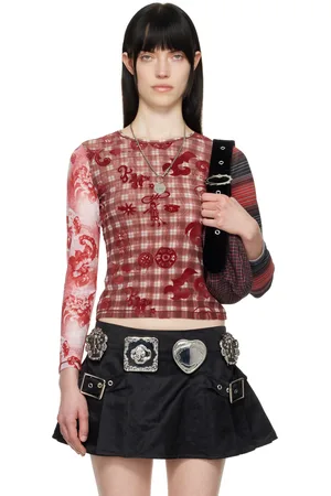 Chopova Lowena Red Trigger Flocked Mesh Long Sleeve T-shirt