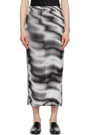 Issey Miyake White & Black Sway Pleats Midi Skirt
