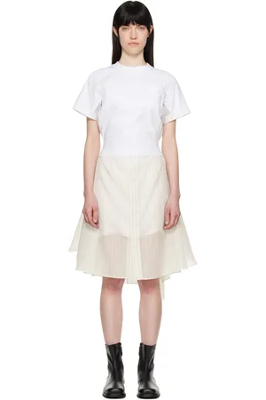 SACAI Off-White Spun Organza & Cotton Jersey Midi Dress