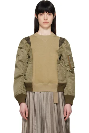SACAI Khaki Sponge Sweat & Nylon Twill Sweatshirt