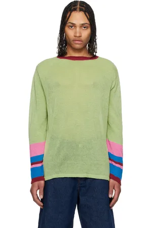 Edward Cuming Green & Red Half Moon Linen Sweater