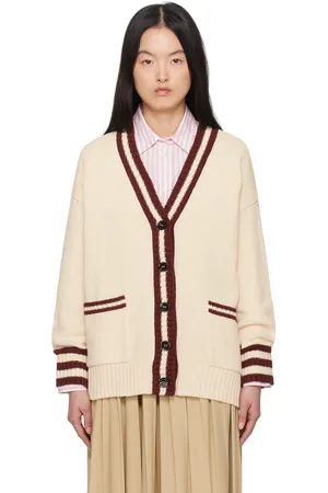 Max Mara Off-White & Burgundy Vicolo Cardigan