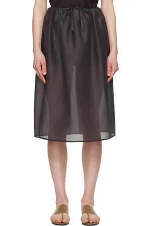 AMOMENTO Gray Shirring Organza Midi Skirt