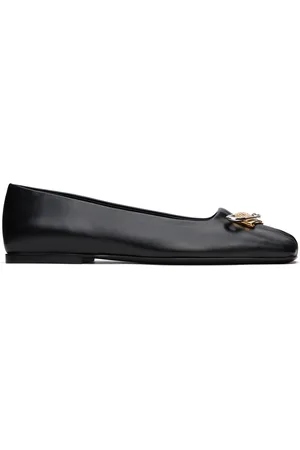 Balmain Black Safety Pin Gathered Lambskin Ballerina Flats