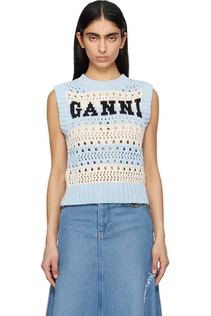 Ganni Blue & Off-White Striped Vest