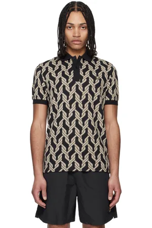 Fred Perry Black & Beige Cable Knit Print Polo